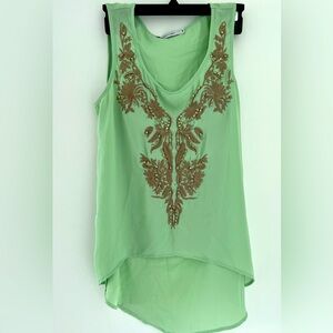 Green Embroidered Sleeveless Top
